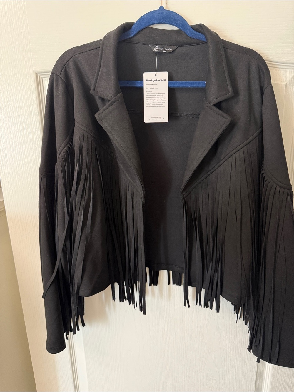 PrettyGarden Black Fringe Leather-Style Jacket